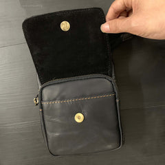 Cool Black Leather Men's Biker Belt Pouch Belt Bag Black Small Biker Side Bag For Men - imessengerbags
