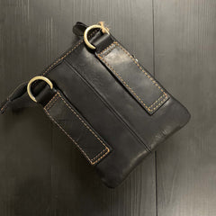 Cool Black Leather Men's Biker Belt Pouch Belt Bag Black Small Biker Side Bag For Men - imessengerbags