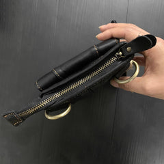 Cool Black Leather Men's Biker Belt Pouch Belt Bag Black Small Biker Side Bag For Men - imessengerbags