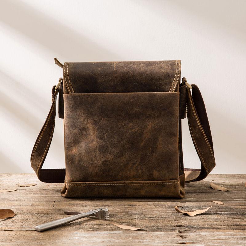 Small Leather Vintage Mens Cool Messenger Bags Shoulder Bags for Men