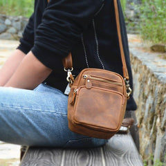 Vintage Brown Leather Men's Belt Pouches Cell Phone Holsters Mini Side Bag For Men - imessengerbags