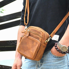 Vintage Brown Leather Men's Belt Pouches Cell Phone Holsters Mini Side Bag For Men - imessengerbags