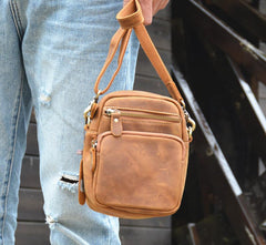 Vintage Brown Leather Men's Belt Pouches Cell Phone Holsters Mini Side Bag For Men - imessengerbags