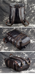 Casual Leather Mens 14inch Laptop Backpack School Backpack Barrel Travel Backpack for Men - imessengerbags