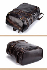 Casual Leather Mens 14inch Laptop Backpack School Backpack Barrel Travel Backpack for Men - imessengerbags