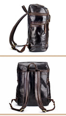 Casual Leather Mens 14inch Laptop Backpack School Backpack Barrel Travel Backpack for Men - imessengerbags