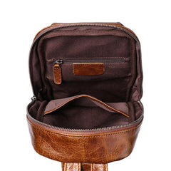 Cool Black Leather Men's Sling Bag Chest Bag Sling Crossbody Bag Brown One Shoulder Backpack For Men - imessengerbags