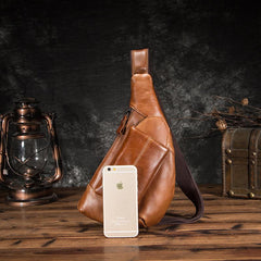 Cool Brown Leather Men's Sling Bag Chest Bag One Shoulder Backpack For Men - imessengerbags