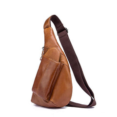 Cool Brown Leather Men's Sling Bag Chest Bag One Shoulder Backpack For Men