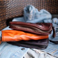 Vintage Brown Leather Men's Long Wallet Black Clutch Wallet Zipper Long Wallet For Men - imessengerbags