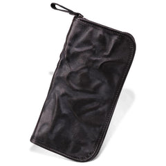 Vintage Brown Leather Men's Long Wallet Black Clutch Wallet Zipper Long Wallet For Men - imessengerbags