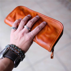 Vintage Brown Leather Men's Long Wallet Black Clutch Wallet Zipper Long Wallet For Men - imessengerbags