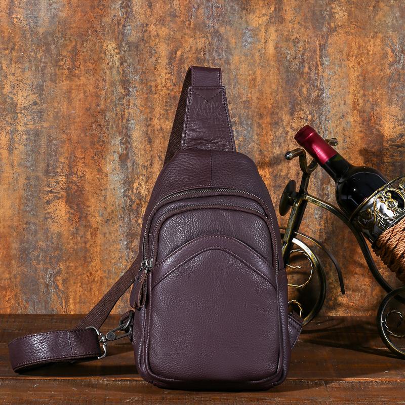 Soft Leather Mens Black One Shoulder Backpack Chest Bag Sling Bag Sling Crossbody Bag For Men - imessengerbags