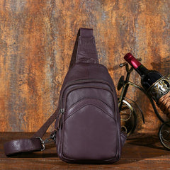 Soft Leather Mens Black One Shoulder Backpack Chest Bag Sling Bag Sling Crossbody Bag For Men - imessengerbags