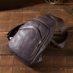 Soft Leather Mens Black One Shoulder Backpack Chest Bag Sling Bag Sling Crossbody Bag For Men - imessengerbags