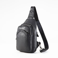 Soft Leather Mens Black One Shoulder Backpack Chest Bag Sling Bag Sling Crossbody Bag For Men - imessengerbags