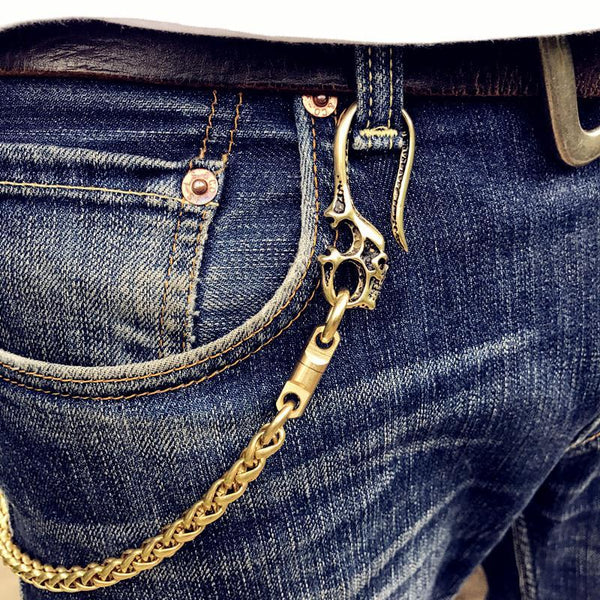 Solid Brass Cool Punk Rock Skull Wallet Chain Biker Trucker Wallet Chain Trucker Wallet Chain for Men - imessengerbags