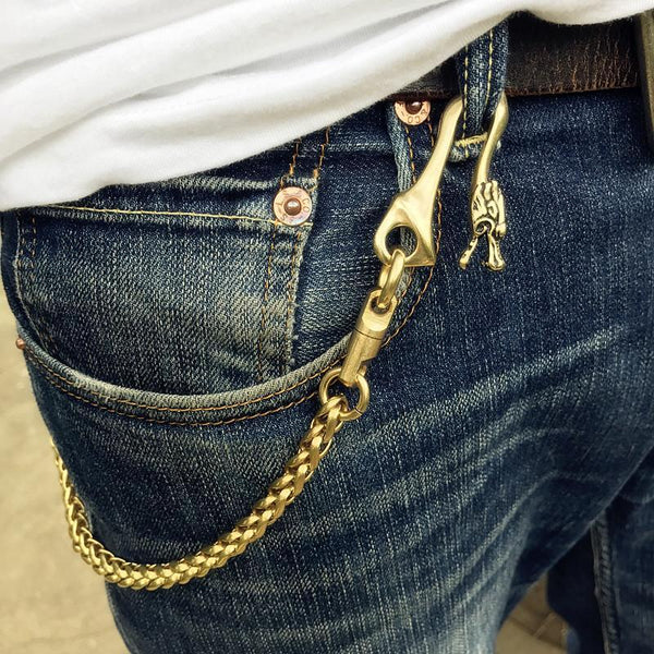 Solid Brass Cool Punk Rock Skull Wallet Chain Biker Trucker Wallet Chain Trucker Wallet Chain for Men - imessengerbags