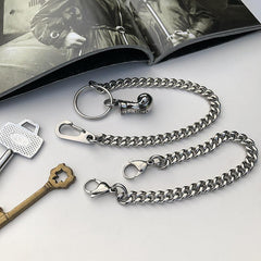 Cool Silver Brass Stainless Steel Mini Key Chain Wallet Chain Hanging Chain for Men - imessengerbags