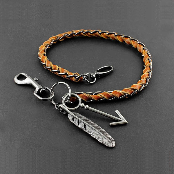 Solid Stainless Steel Leather Braided Long Wallet Chain Cool Punk Rock Biker Trucker Wallet Chain Trucker Wallet Chain for Men - imessengerbags