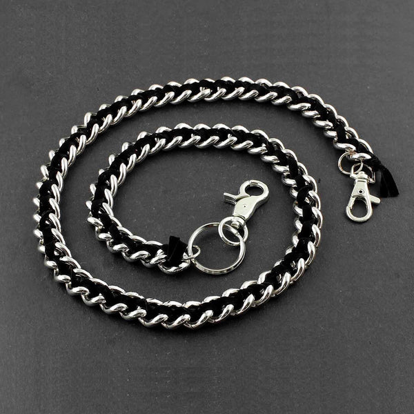 Solid Stainless Steel Leather Braided Long Wallet Chain Cool Punk Rock Biker Trucker Wallet Chain Trucker Wallet Chain for Men - imessengerbags