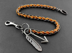 Solid Stainless Steel Leather Braided Long Wallet Chain Cool Punk Rock Biker Trucker Wallet Chain Trucker Wallet Chain for Men