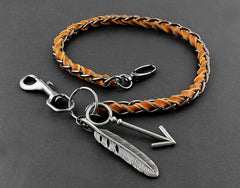 Solid Stainless Steel Leather Braided Long Wallet Chain Cool Punk Rock Biker Trucker Wallet Chain Trucker Wallet Chain for Men
