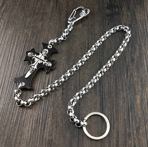 Solid Stainless Steel Long Cross Skull Wallet Chain Cool Punk Rock Biker Trucker Wallet Chain Trucker Wallet Chain for Men - imessengerbags
