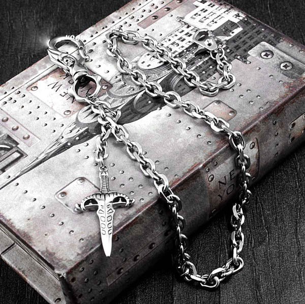 Solid Stainless Steel Skull Sword Wallet Chain Cool Punk Rock Biker Trucker Wallet Chain Trucker Wallet Chain for Men - imessengerbags