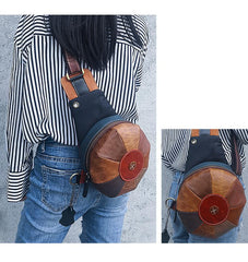 Stitched Brown Leather Men's Sling Bag Circle Shoulder Bag Chest Bag One Shoulder Backpack For Men - imessengerbags