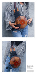 Stitched Brown Leather Men's Sling Bag Circle Shoulder Bag Chest Bag One Shoulder Backpack For Men - imessengerbags