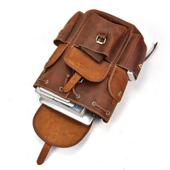 Vintage Leather Mens 14inch Laptop Backpack Travel Backpacks School Backpacks for Men - imessengerbags