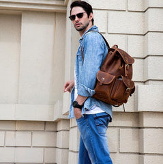 Vintage Leather Mens 14inch Laptop Backpack Travel Backpacks School Backpacks for Men - imessengerbags