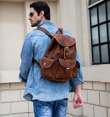 Vintage Leather Mens 14inch Laptop Backpack Travel Backpacks School Backpacks for Men - imessengerbags
