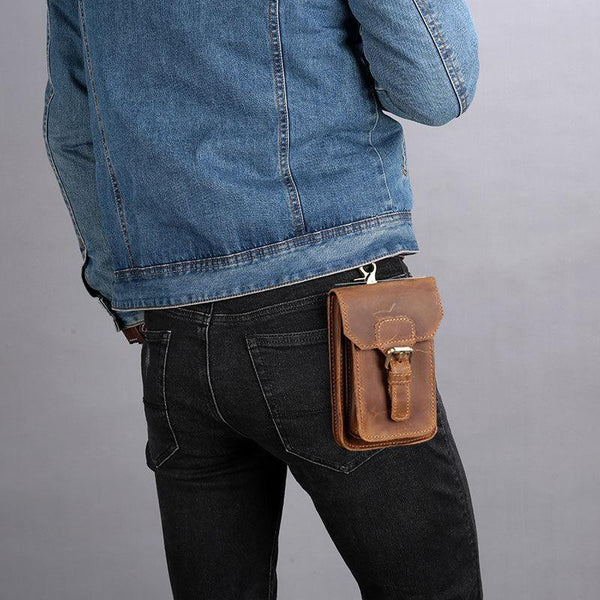 Vintage Brown Leather Men's Belt Pouch Cell Phone Holster Waist Bag For Men - imessengerbags