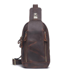 Cool Brown Leather Men's Sling Bag Chest Bag One-Shoulder Backpack For Men