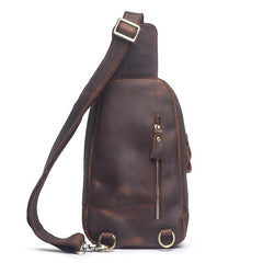 Cool Brown Leather Men's Sling Bag Chest Bag One-Shoulder Backpack For Men