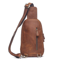 Cool Brown Leather Men's Sling Bag Chest Bag One-Shoulder Backpack For Men - imessengerbags