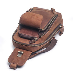 Cool Brown Leather Men's Sling Bag Chest Bag One-Shoulder Backpack For Men - imessengerbags