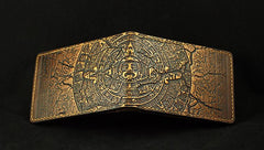 Handmade Leather Tooled Xiuhpohualli Calendar License Wallet Mens Card billfold Wallet Cool Leather Wallet Slim Wallet for Men - imessengerbags