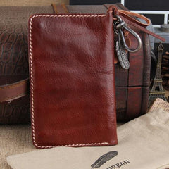 Handmade Leather Mens Long Chain Biker Wallet Cool Leather Wallet Slim Wallets for Men - imessengerbags