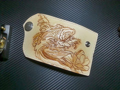 Handmade Leather Tooled Carp Flower Biker Mens Cool Car Key Wallet KeyChain for Men - imessengerbags