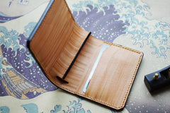 Handmade Leather Chinese Lion Tooled Mens billfold Wallet Cool Slim Wallet Biker Wallet for Men