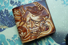 Handmade Leather Prajna Tooled Mens billfold Wallet Cool Slim Wallet Biker Wallet for Men