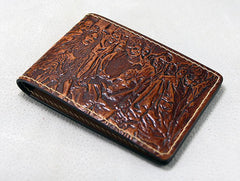 Handmade Leather Tooled Walking Dead License Wallet Mens Card billfold Wallet Cool Leather Wallet Slim Wallet for Men - imessengerbags