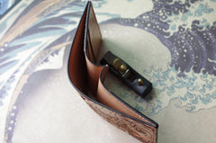 Handmade Leather Chinese Lion Tooled Mens billfold Wallet Cool Slim Wallet Biker Wallet for Men