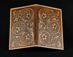 Handmade Leather Tooled Floral Mens Long Wallet Cool Leather Wallet Clutch Wallet for Men - imessengerbags