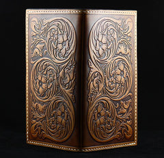 Handmade Leather Tooled Floral Mens Long Wallet Cool Leather Wallet Clutch Wallet for Men - imessengerbags