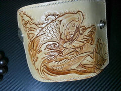 Handmade Leather Tooled Carp Flower Biker Mens Cool Car Key Wallet KeyChain for Men - imessengerbags