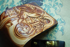 Handmade Leather Prajna Tooled Mens billfold Wallet Cool Slim Wallet Biker Wallet for Men